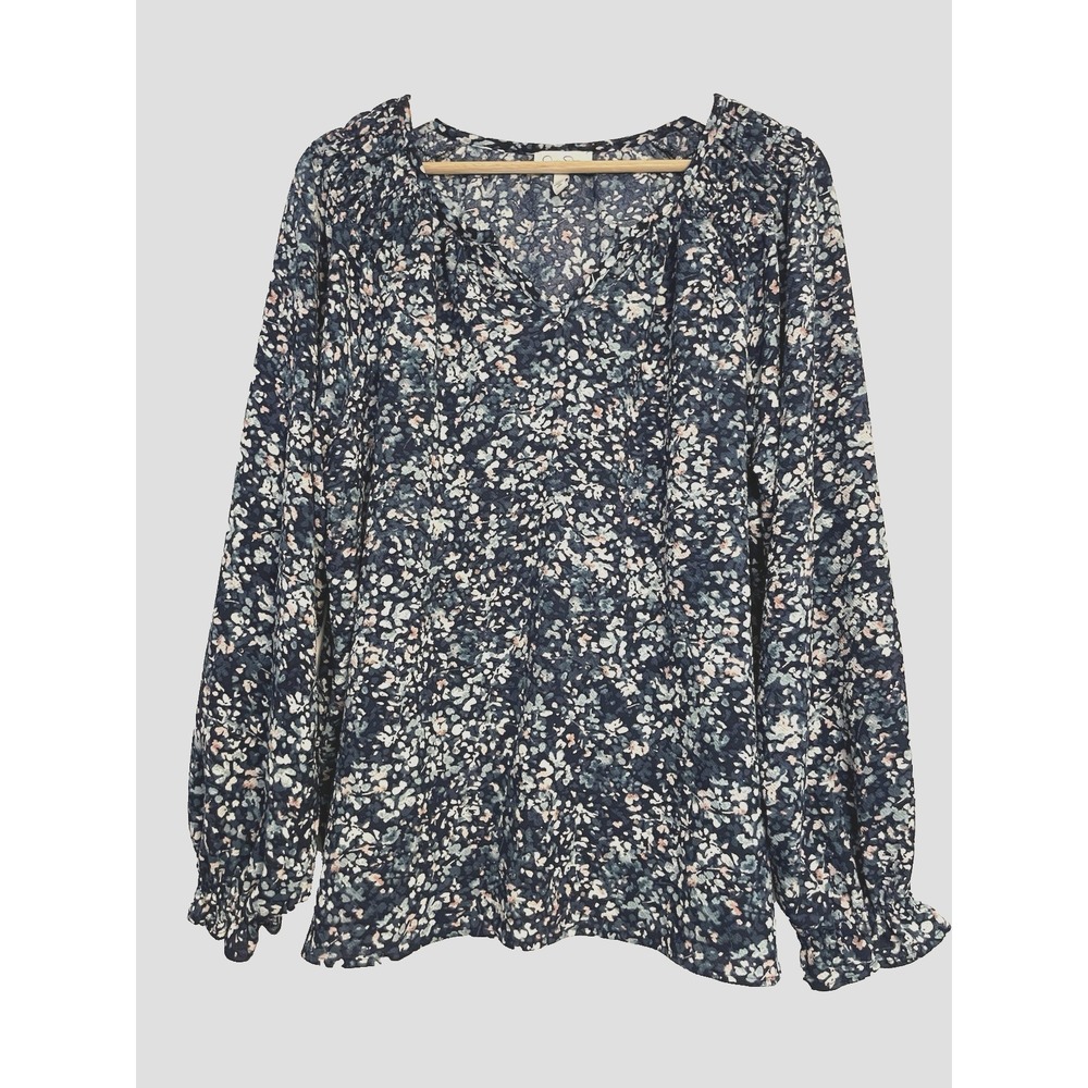 Jessica Simpson Women's Blue Floral Blouse Top Tunic Size Large Balloon Sleeves